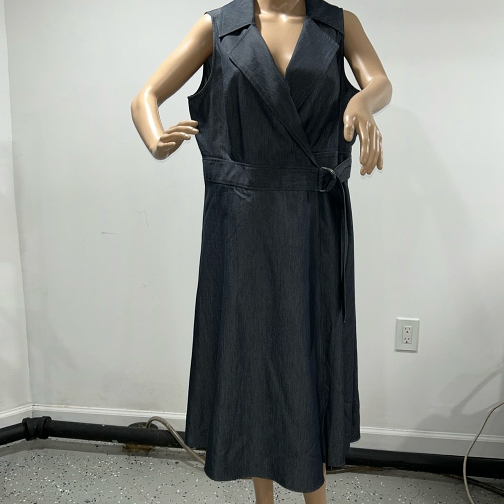 London Times Denim Wrap Dress - Picture 3 of 8